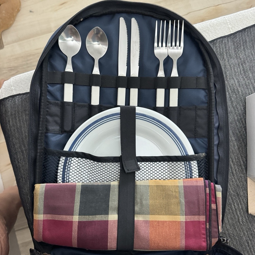 Picnic Time Columbus Backpack Set for 2 Blue New In Box Vintage Camping READ